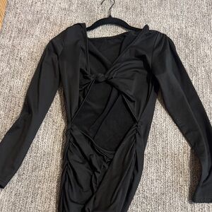 Black Long-Sleeve Knot Front Dress